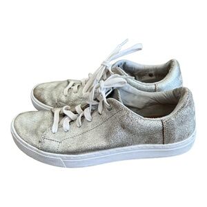 Toms Womens Lenox Silver Metallic Leather Crackle Sneakers Shoes Lace-up 9